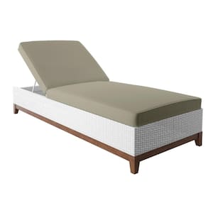 Wicker Outdoor Chaise Lounge with Acacia Base and Beige Cushion