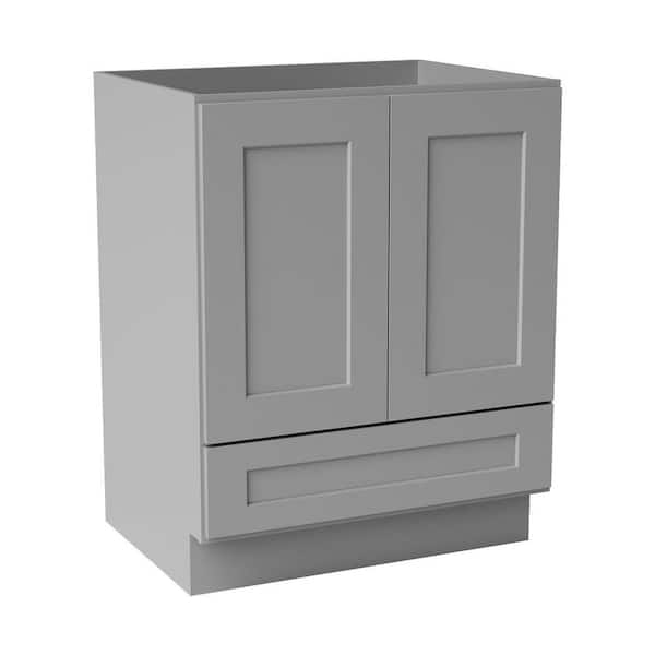 27 in. W x 21 in. D x 34.5 in. H Ready to Assemble Solid Wood Shaker Sink Base Drawer Bath Cabinet in Light Grey