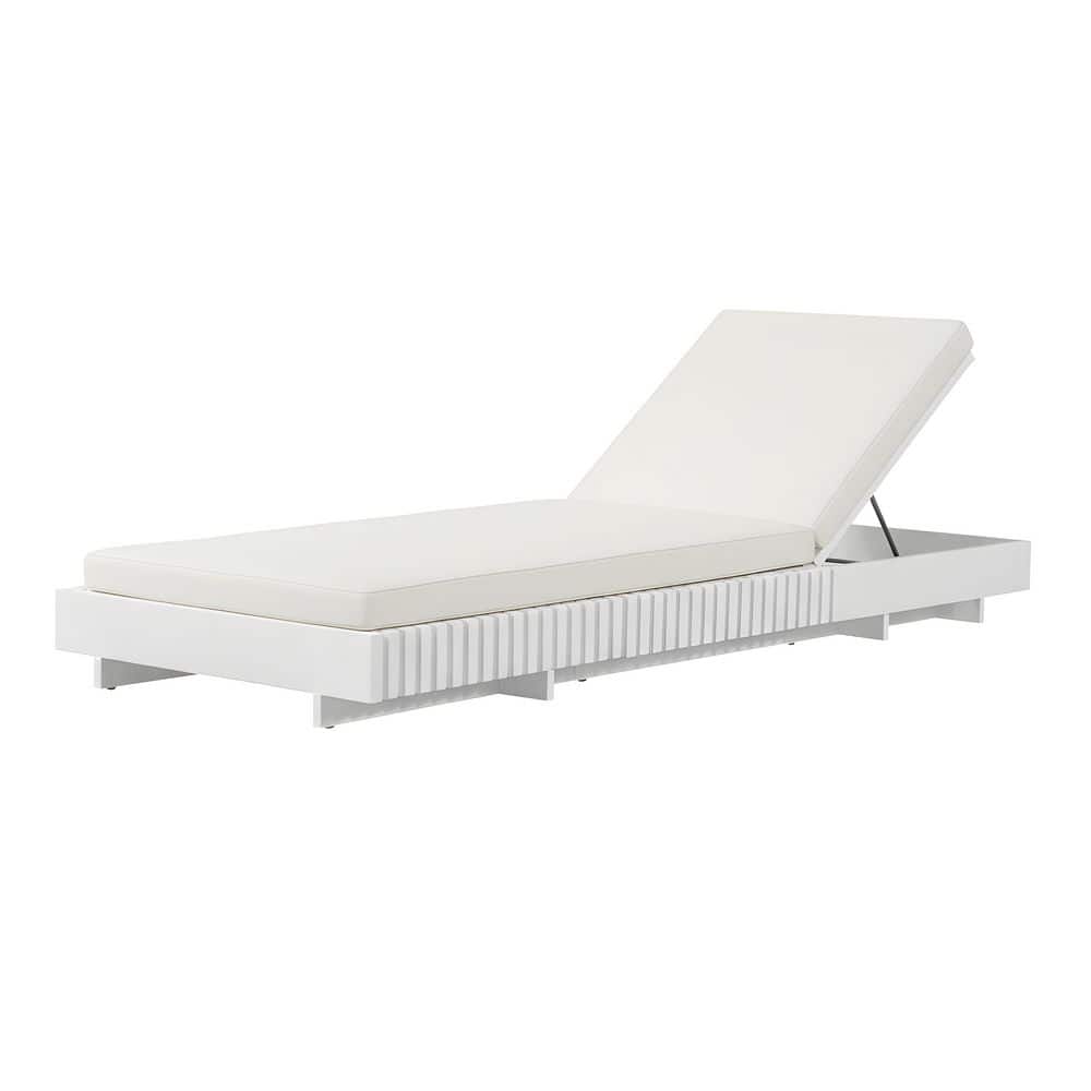 White Solid Acacia Wood Outdoor Chaise Lounge with 6-Position Adjustable Backrest and Double Fold Cream Cushion price history on PriceWatchPro