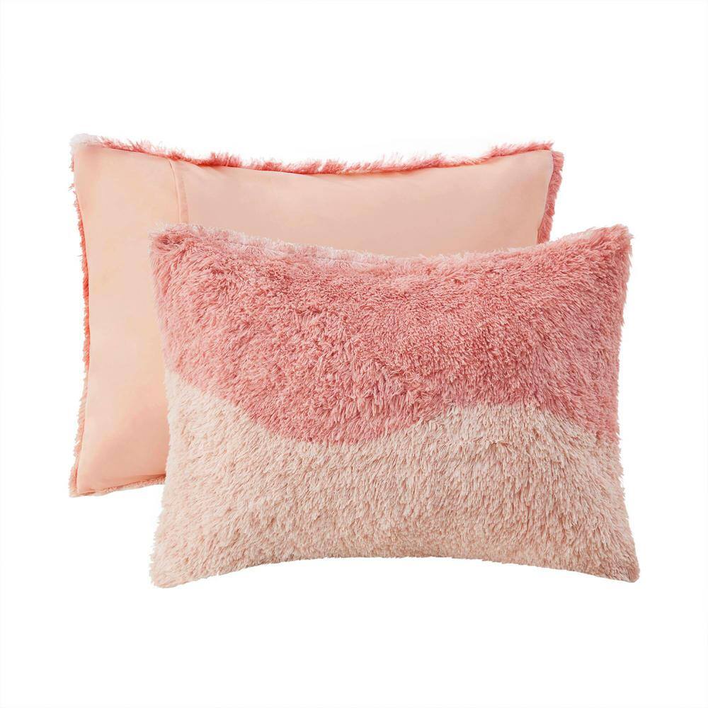 Blush Ombre Shaggy Faux Fur Queen Duvet Cover Set