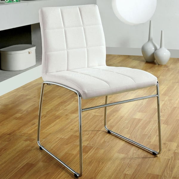 Furniture of America Cardigan Contemporary White and Chrome Faux Leather Side Chair (Set of 2)