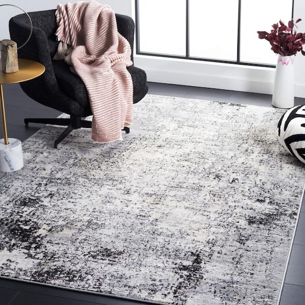 Jasper 7 ft. x 7 ft. Ivory/Black Gradient Marble Square Area Rug