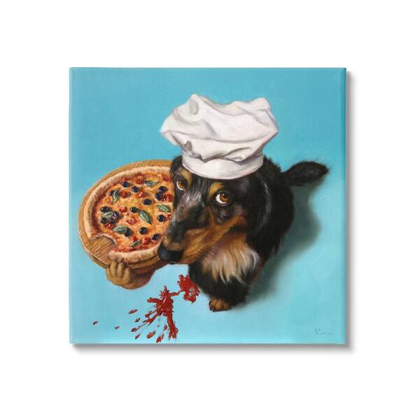 Stupell Industries Dog Chef Pizza Bite Portrait by Lucia Heffernan 1-Piece Wrapped Unframed Animal Graphic Art Print 17 in. x 17 in.