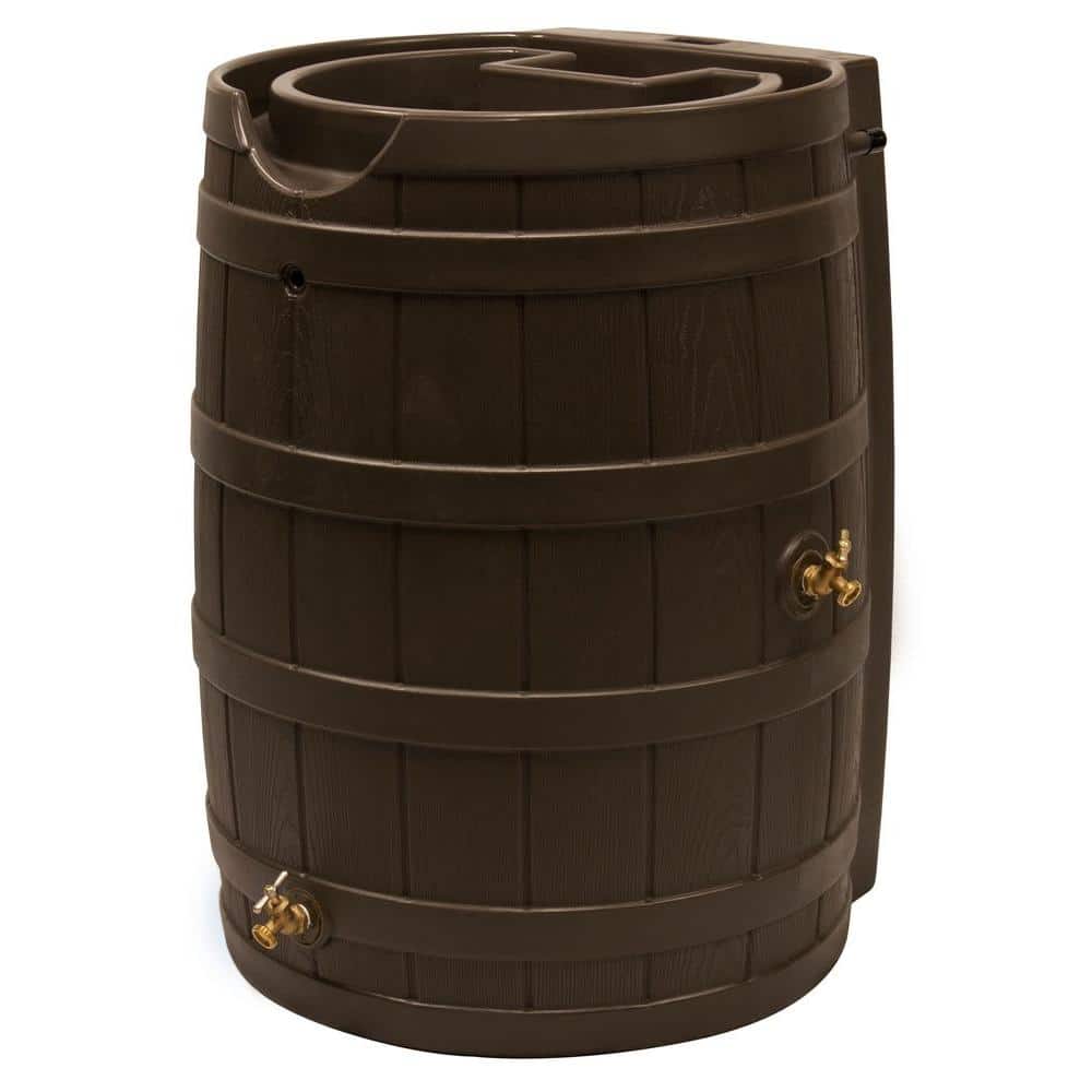 Oak 65 Gallon Rustic Faux Wood Rain Barrel with Planter