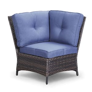 Carolina Wicker Outdoor Sectional with Blue Cushions