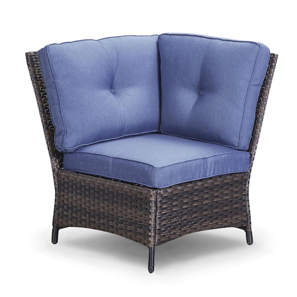 Gymojoy Carolina Wicker Outdoor Sectional with Blue Cushions