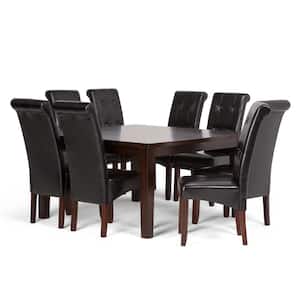 Cosmopolitan 9-Piece Midnight Black Faux Leather MDF Dining Set with 8-Upholstered Dining Chairs and 54 in. Wide Table