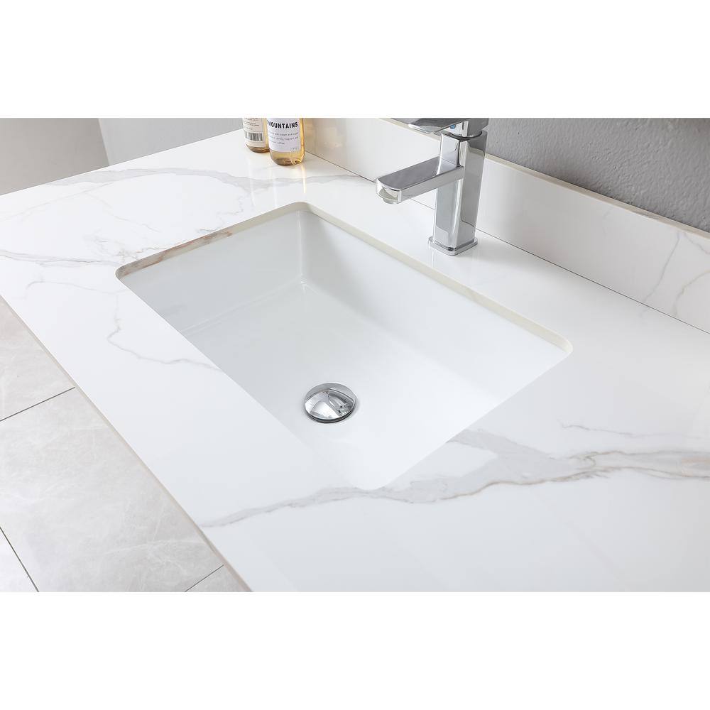 43 in. White Engineered Stone Composite Vanity Top with Rectangular Single Sink
