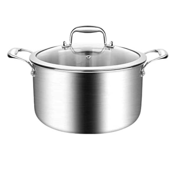 Tri-Ply Stainless Steel Stock Pot, 5QT Non Stick Pots, Induction Ready, Cooking Pots with Lids, Stockpot, Soup Pot