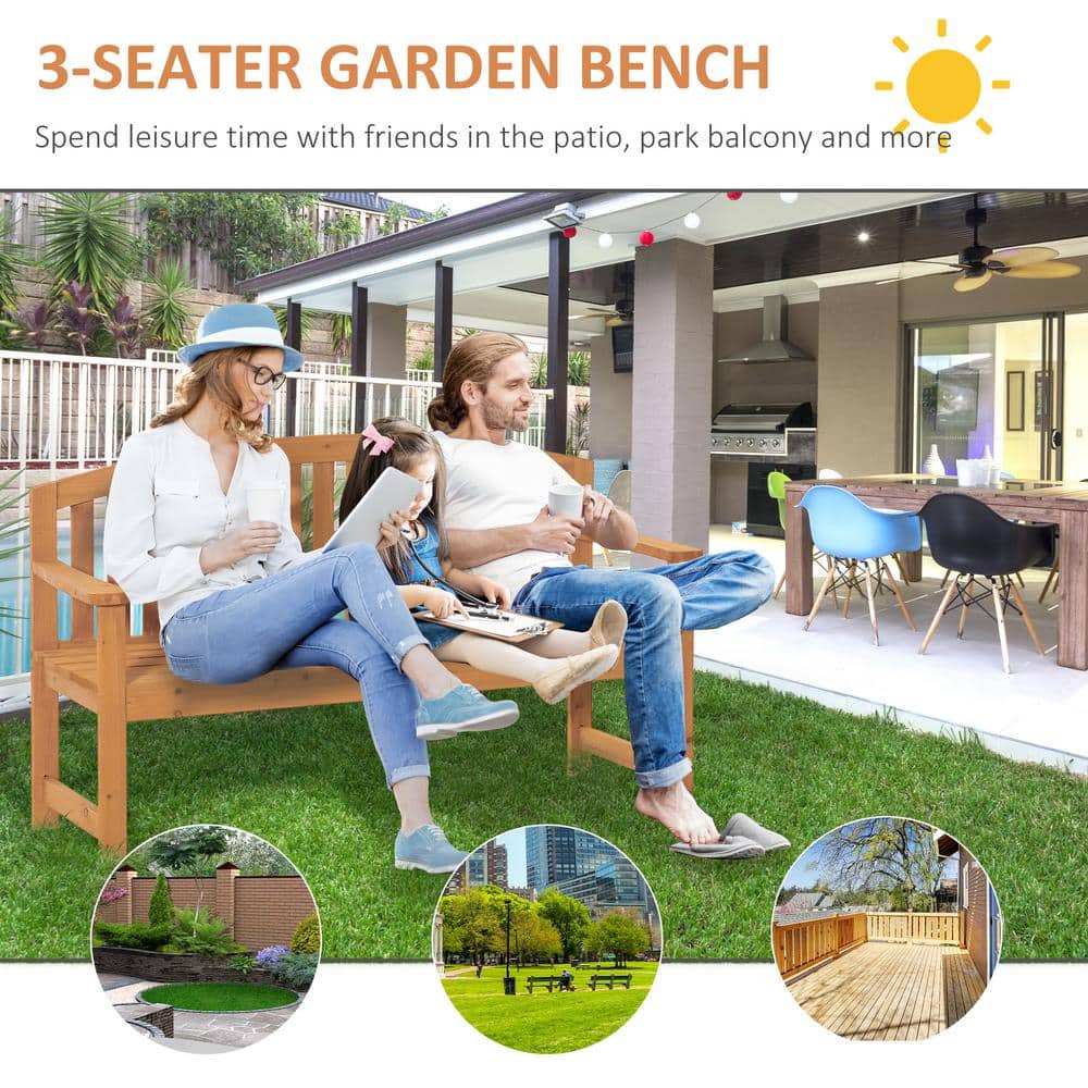 Natural Fir Wood 3-Seater Outdoor Garden Bench with Slatted Design