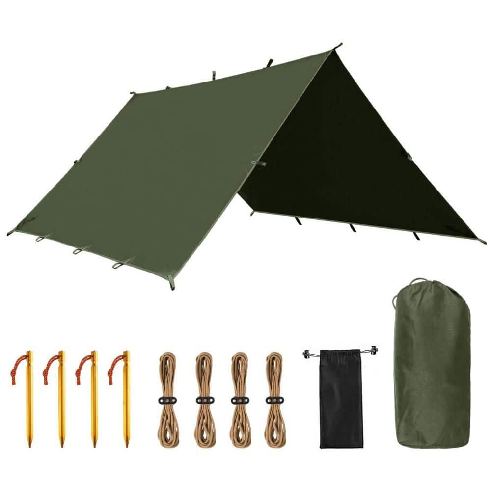 10 ft. W x 10.5 ft. D Waterproof Tarp with Nylon Guy Lines, Tensioners and Stuff Sack, Multifunctional Awning, Green price history on PriceWatchPro