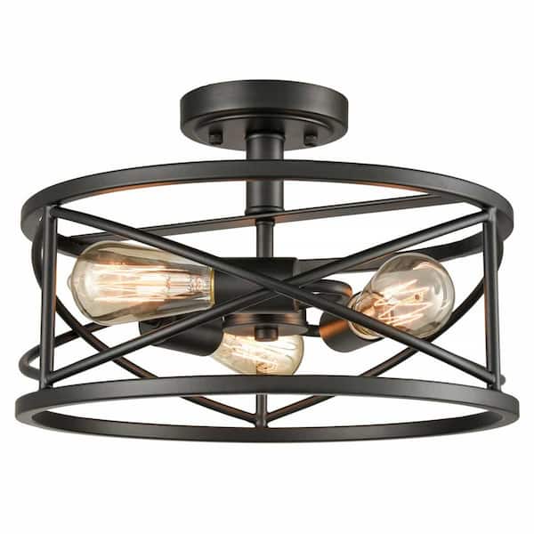 CLAXY 14.2 in. 3-Light Black Modern Semi-Flush Mount with No Glass Shade and No Bulbs Included 1-Pack