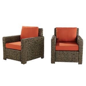 Laguna Point Brown Wicker Outdoor Patio Lounge Chair with CushionGuard Quarry Red Cushions (2-Pack)