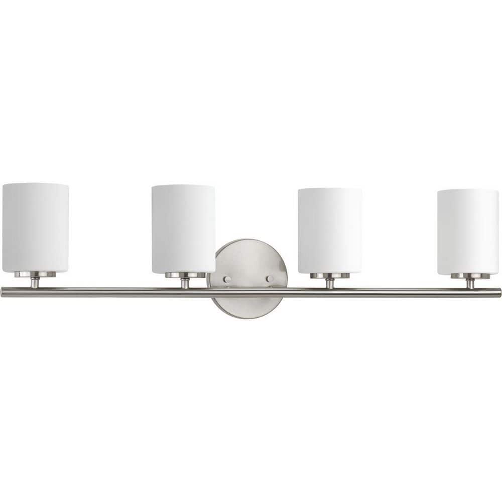 Replay Collection 31 in. 4-Light Brushed Nickel Etched Glass Modern Bathroom Vanity Light price history on PriceWatchPro