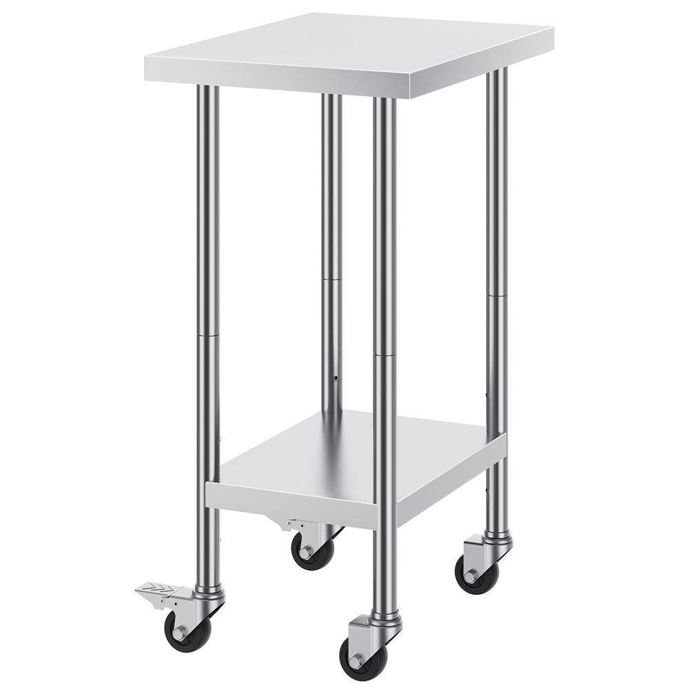 Silver Stainless Steel Adjustable Height Kitchen Cart