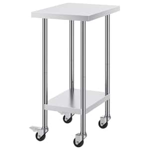 2-4 x 18 x 38 in. Stainless Steel Kitchen Prep Table with 4 Wheels 3 Adjustable Height Levels Worktable Silver