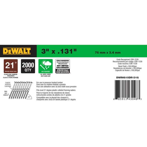 DEWALT 3 in. x 0.131 in. Ring Shank Galvanized Metal Framing Nails