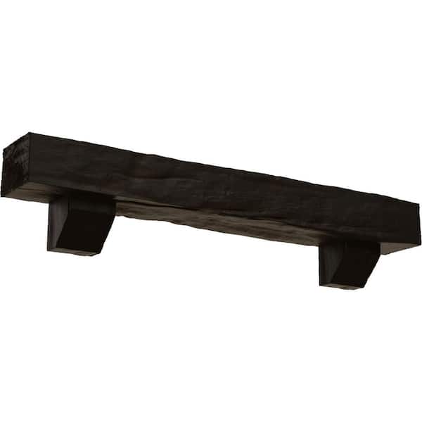 Ekena Millwork 8 in. x 12 in. x 6 ft. Riverwood Faux Wood Beam Fireplace Mantel Kit, Ashford Corbels in Natural Ash