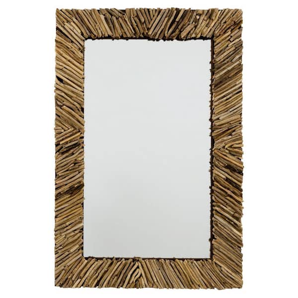 Benjara 2 in. W x 48 in. H Wooden Frame Brown Wall Mirror