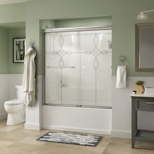 Everly 60 in. x 58-1/8 in. Traditional Semi-Frameless Sliding Bathtub Door in Chrome and 1/4 in. (6mm) Tranquility Glass