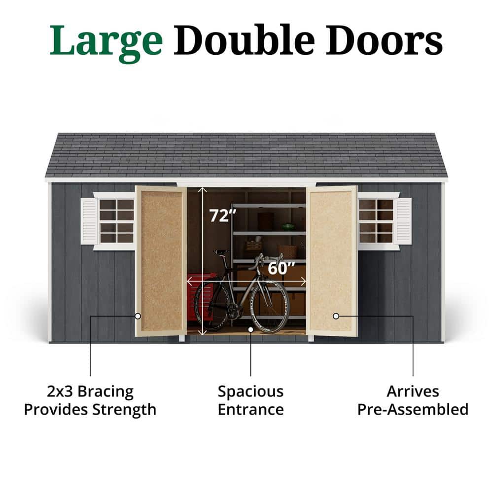 10' x 16' Gray Wood Workshop Shed Kit with Windows