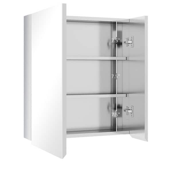 21.25 in. W x 23.5 in. H Rectangular Stainless Steel Surface Mount Medicine Cabinet with Mirror in Silver