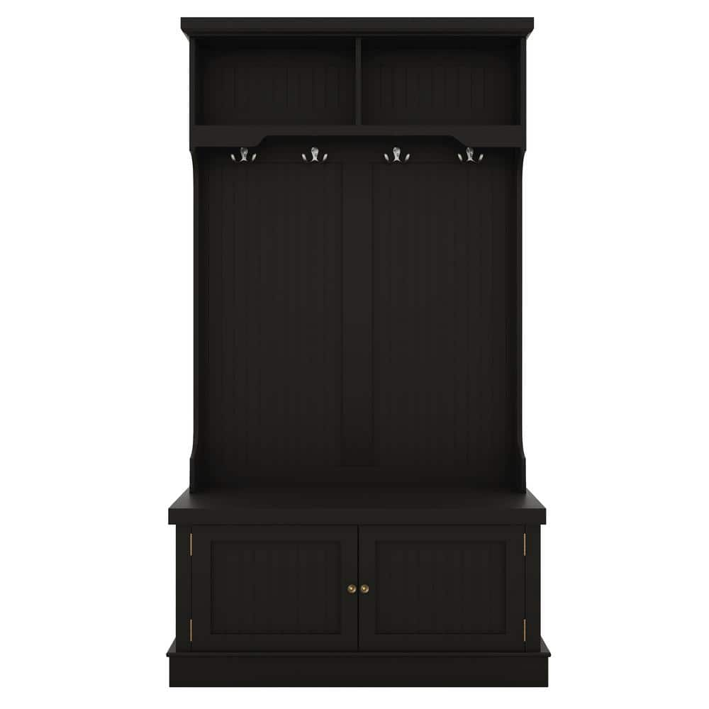 URTR Black Hall Tree With Storage Shelves, Cabinet And 4 Hooks 4-in-1 ...