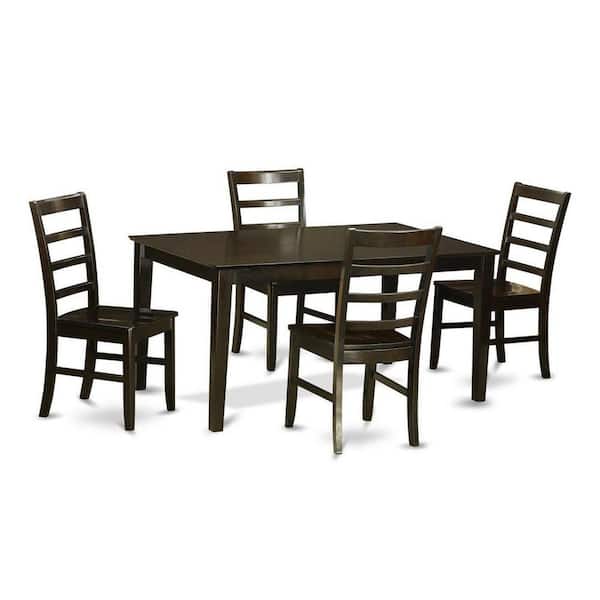 East West Furniture 5-Piece Rectangle Cappuccino Finish Solid Wood Top Dining Table with 4-Chairs with Lattice Back