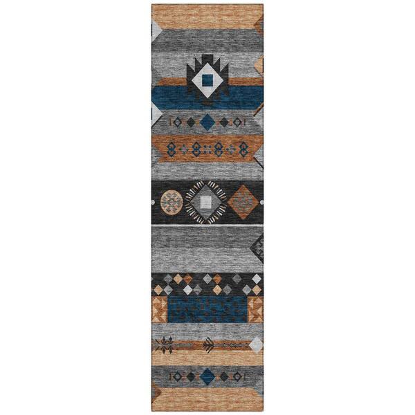 Chantille Machine Washable Indoor/Outdoor Abstract ACN2499 Black 2 ft. x 7 ft. Runner Rug