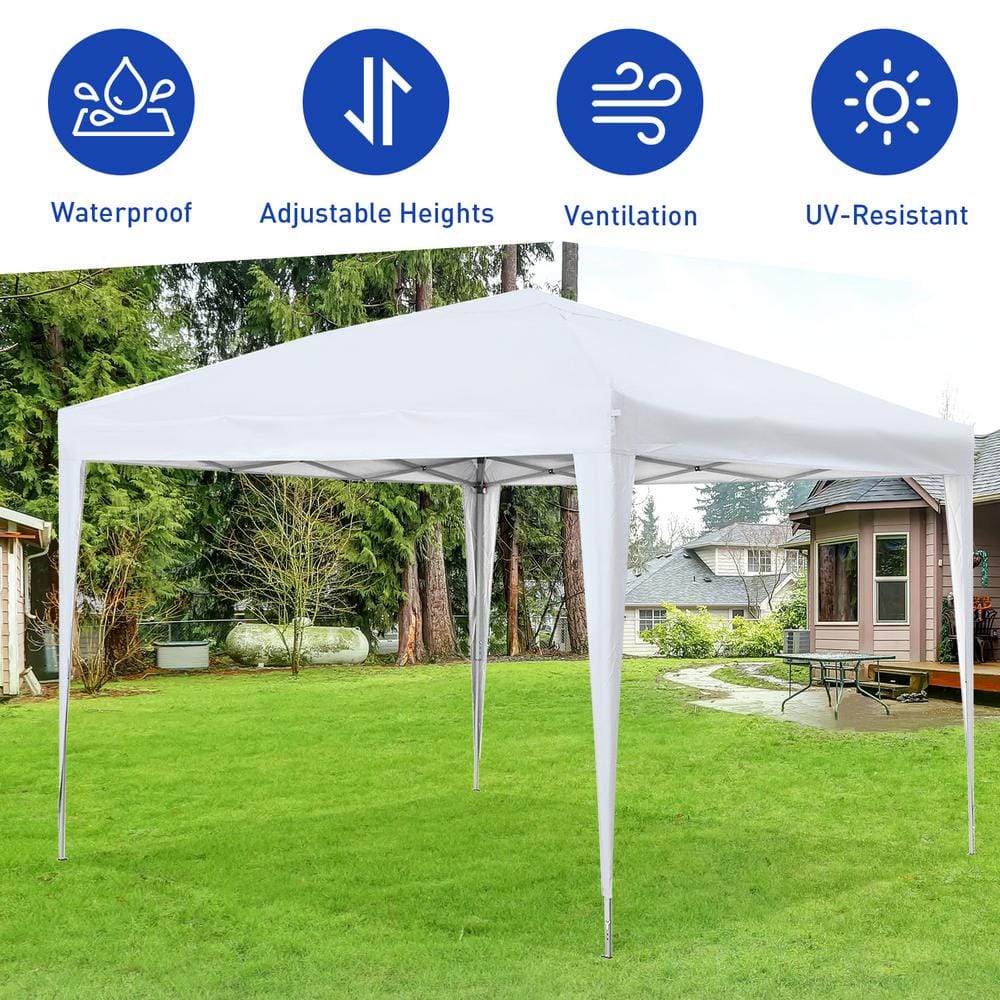 White 10x10 ft Adjustable Height Pop-Up Canopy Tent