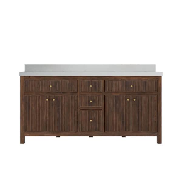 Sonoma Teak 72 in. Double Sink Freestanding Dark Walnut Bath Vanity with Carrara Quartz Top Unassembled