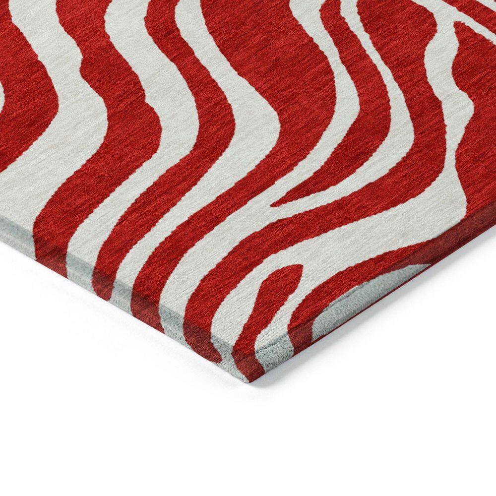 Red and White Zebra Pattern Washable Synthetic Area Rug