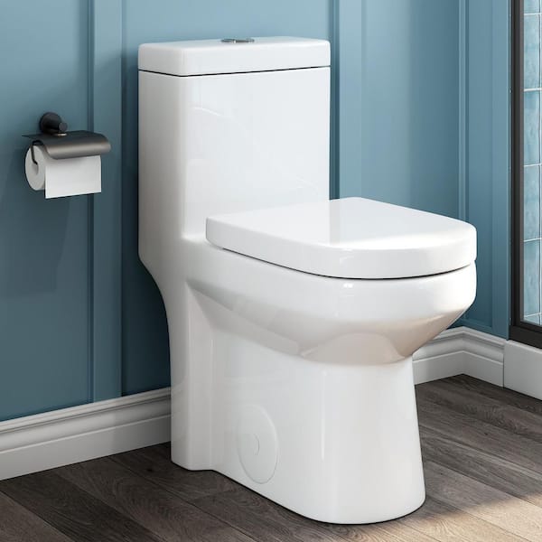 One-Piece 1.1/1.6 GPF Dual Flush Round Toilet in White Soft Close Seat Included