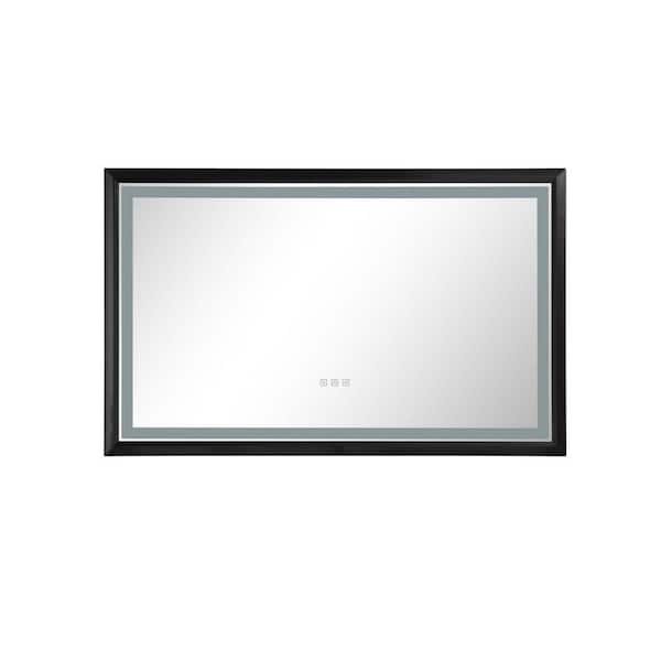 Whatseaso 40 in. W x 24 in. H Rectangular Steel Framed Dimmable Wall Bathroom Vanity Mirror in Matt Black