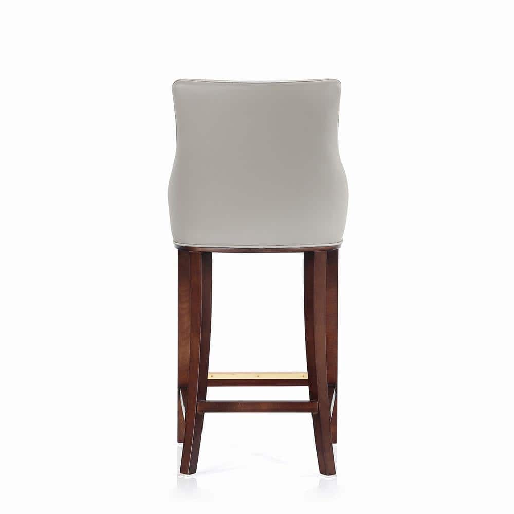 Light Gray Leatherette Upholstered Bar Stools with Beech Wood Legs, Set of 2