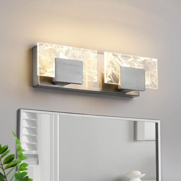 KAISITE 16 in. 2-Light Bathroom Modern Light Fixture Brushed Nickel LED Vanity Light Bar 10W Wall Sconce with 3000K Warm Light
