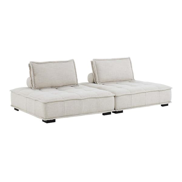MODWAY Saunter 94 in. W Beige Tufted Fabric Fabric 2-Piece Loveseat