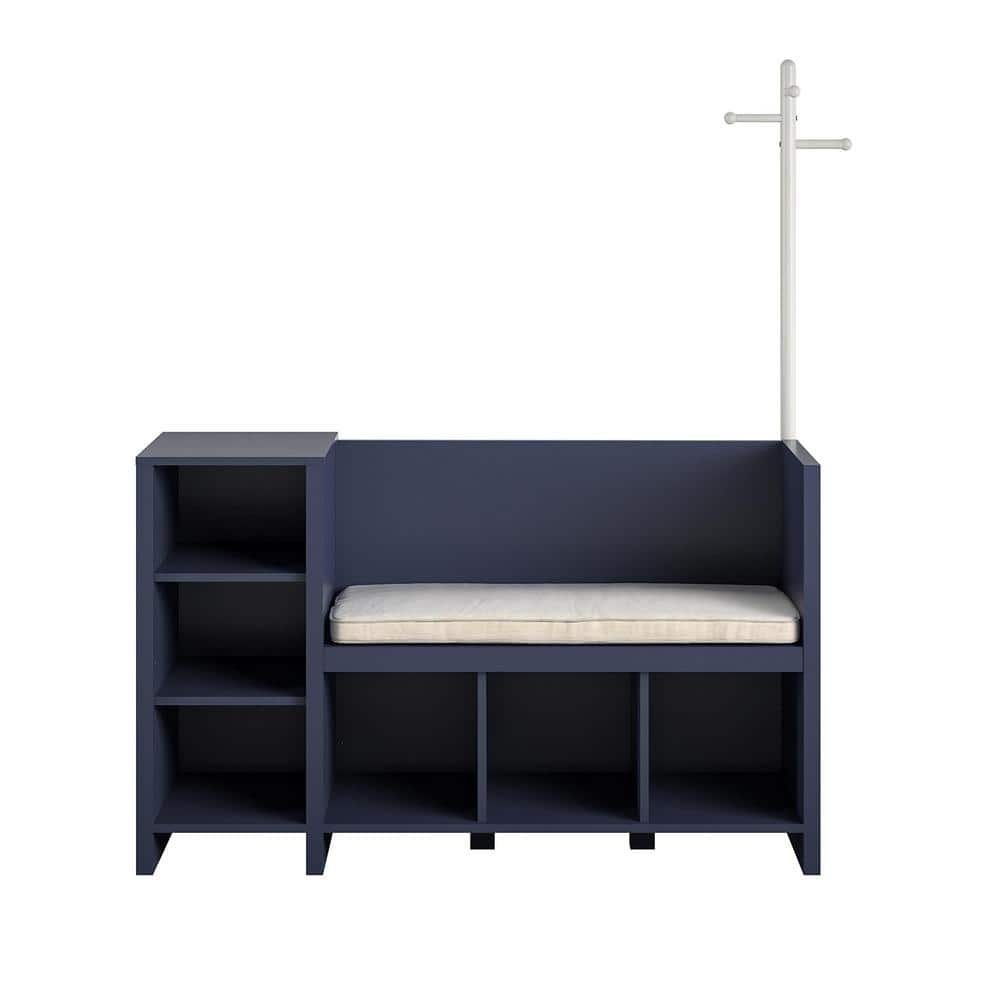 Ameriwood Home Nathan Navy Storage Bench and Coat Rack DE83033 The