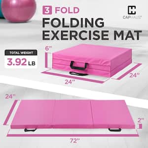 Tri-Fold Folding Thick Exercise Mat Pink 6 ft. x 2 ft. x 2 in. Vinyl and Foam Gymnastics Mat ( Covers 12 sq. ft. )