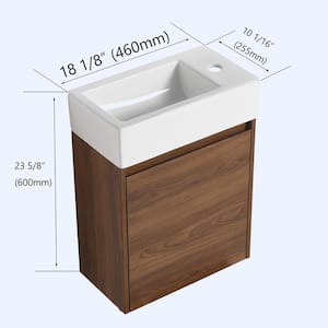 18.11 in. W x 10 in. D x 23.6 in . H Wall Mounted Bathroom Vanity in Brown with White Ceramic Sink Top