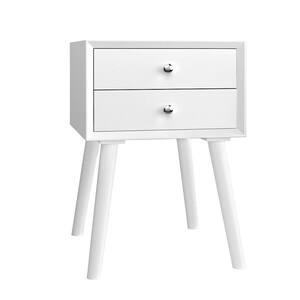 Costway 2-Drawer White Nightstand 23.5 in. x 16 in. x 16 in. HW63800WH