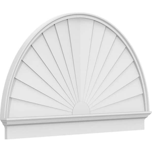Ekena Millwork 60 in. W x 36-3/4 in. H x 2-3/4 in. P Half Round Sunburst Signature Urethane Combination Pediment, Primed Tan