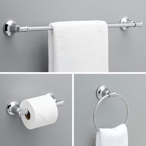 Chamberlain 3-Piece Bath Hardware Set with 24 in. Towel Bar, Toilet Paper Holder, Towel Ring in Polished Chrome