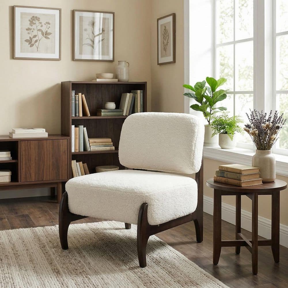 Harper & Bright Designs Beige Boucle Fabric Upholstered Armless