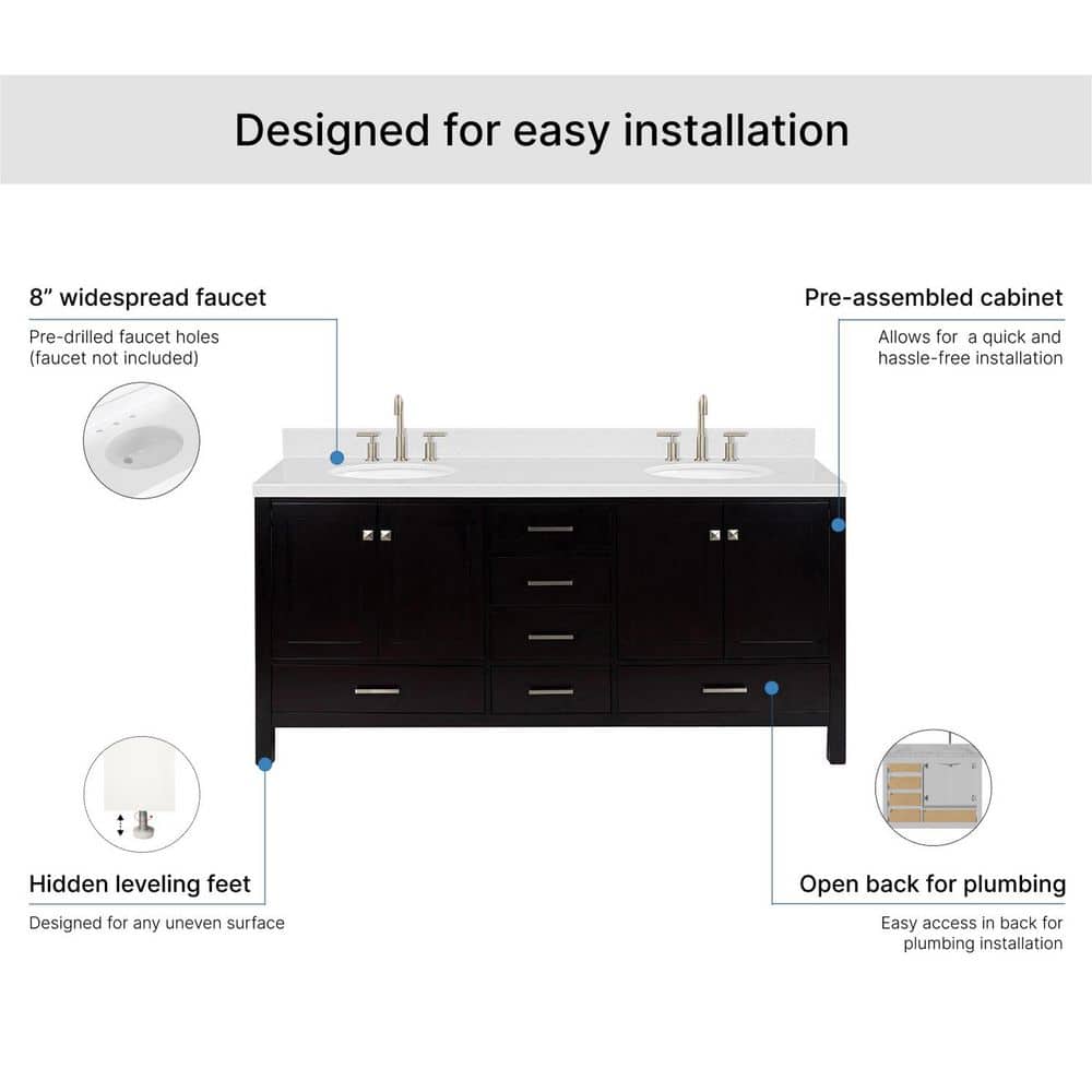 Espresso 72" Double Basin Freestanding Vanity with Quartz Top