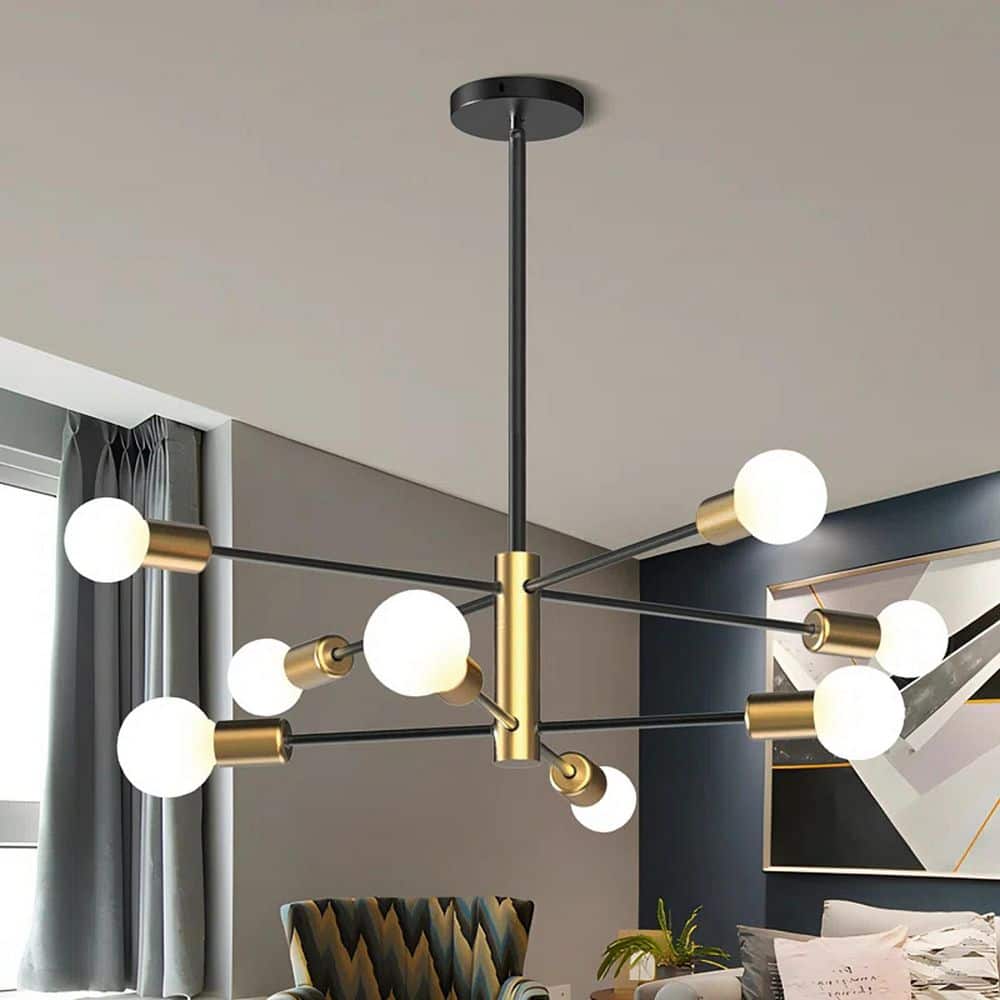 Gold and Black Metal 8-Light Sputnik Chandelier