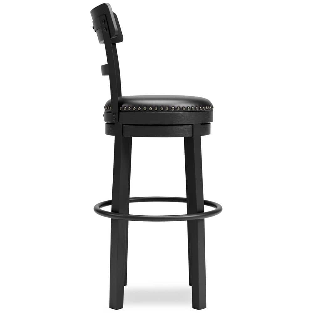 Transitional Black Wood Swivel Barstool with Nailhead Trim