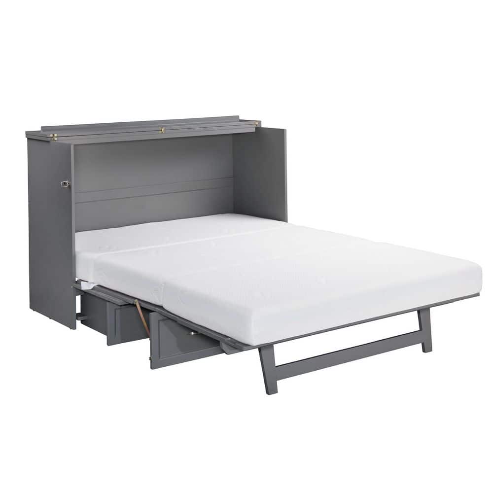 Deerfield Gray Farmhouse Queen Murphy Bed Chest with Charging Station