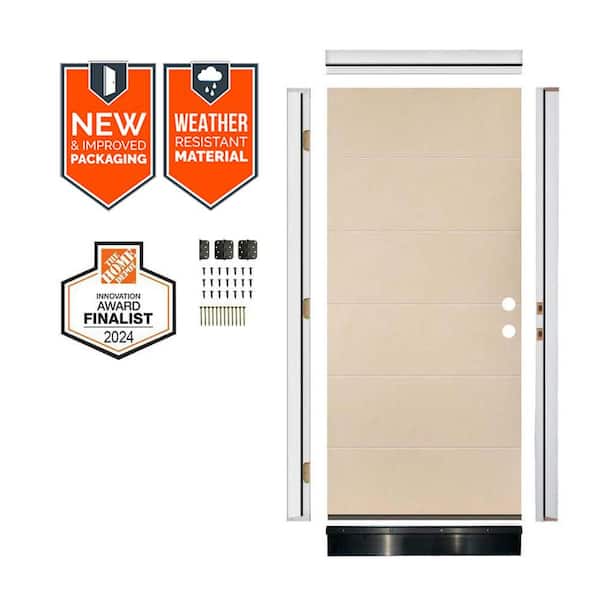 DIY Modern 36 in. x 79 in. Left-Hand 6-Grid Solid Panel Unfinished Fiberglass Front Door Kit w/ Quick Assemble Jamb