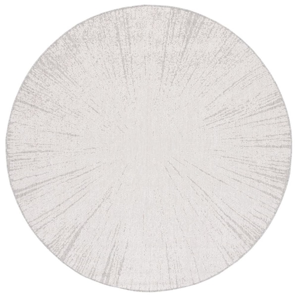 Courtyard Beige/Gray 7 ft. x 7 ft. Floral Abstract Indoor/Outdoor Round Area Rug